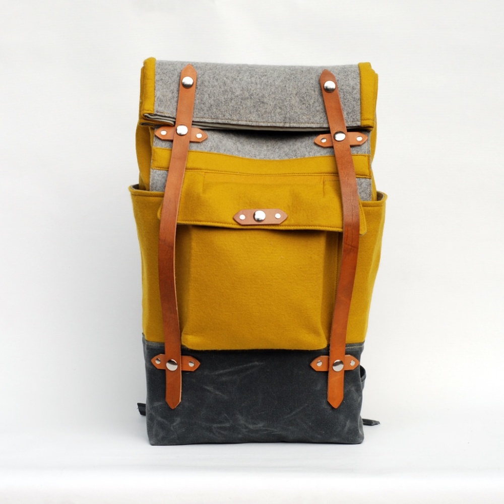 Beautiful Ochre Yellow Wool Felt Roll Top Backpack